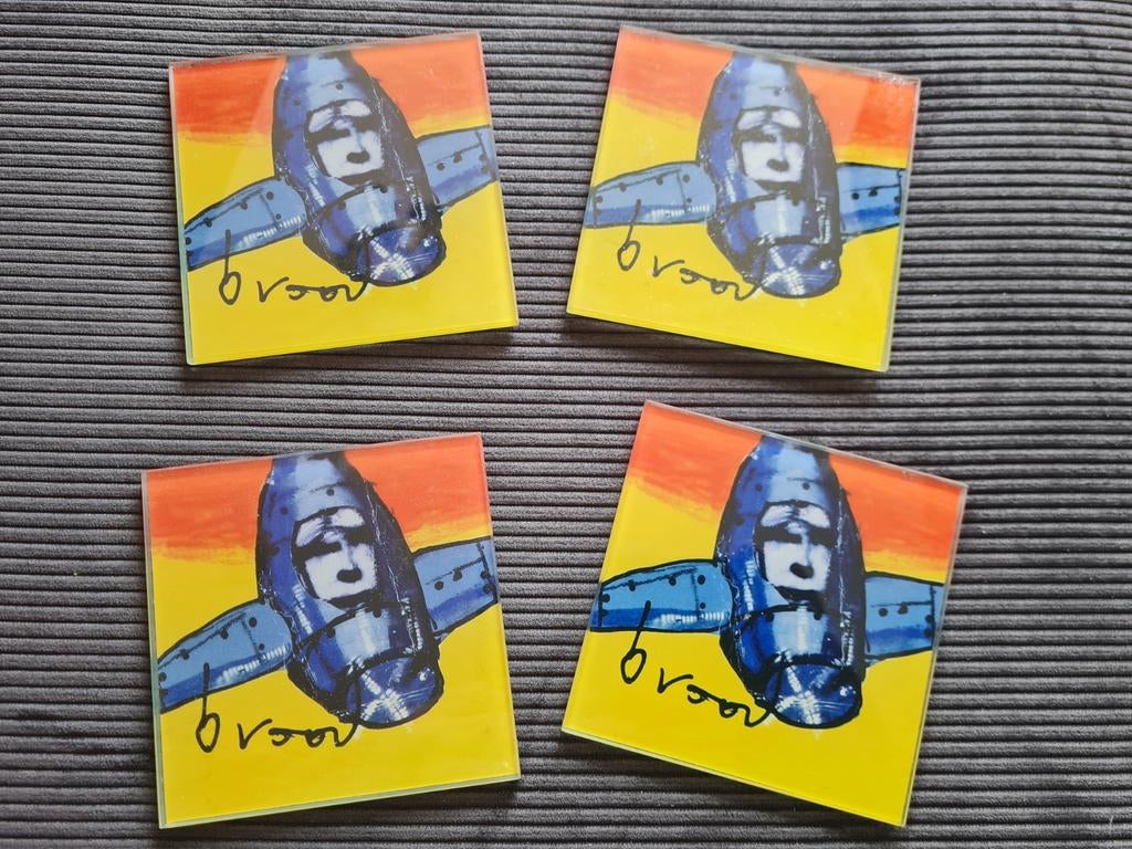 Herman Brood  - 4 onderzetters Vliegtuig, Ophalen of Verzenden, Gebruikt, Glas of Kopje