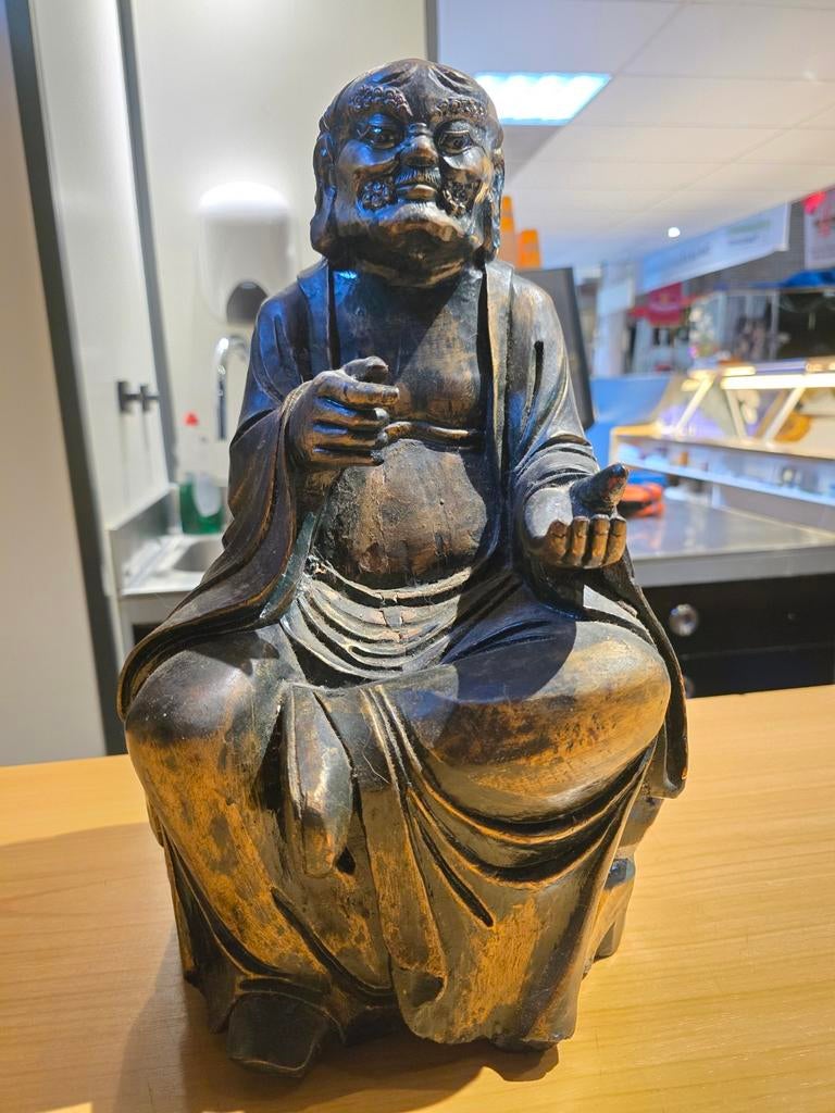 Antiek Bodhidharma (Daruma) Beeld - Hout, Ophalen, Handgemaakt, 20 - 50 cm, Beeld