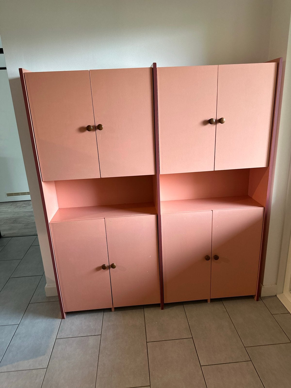 Set van 2 roze kasten met deuren en planken, Ophalen, Gebruikt, 50 tot 100 cm, 150 tot 200 cm