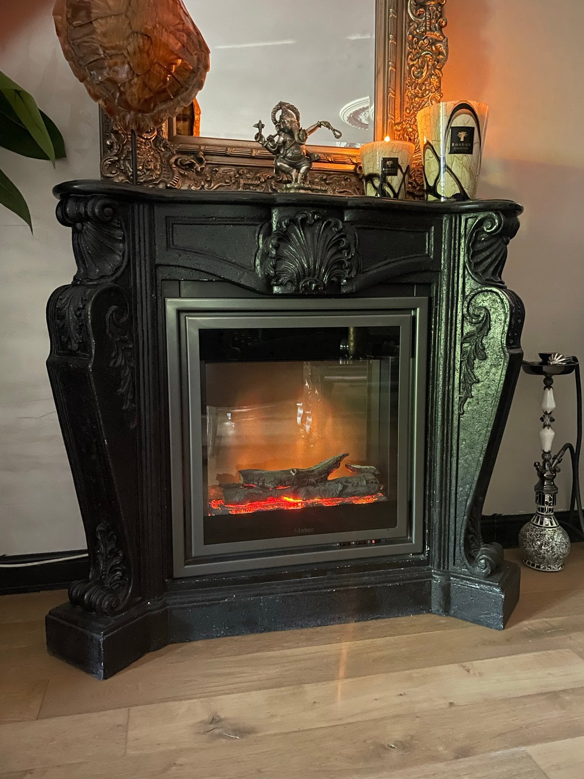 Luxe Faber elektrische sfeerhaard met schouw, Huis en Inrichting, Haarden, Ophalen, Gebruikt, Vrijstaande haard, Elektrische haard