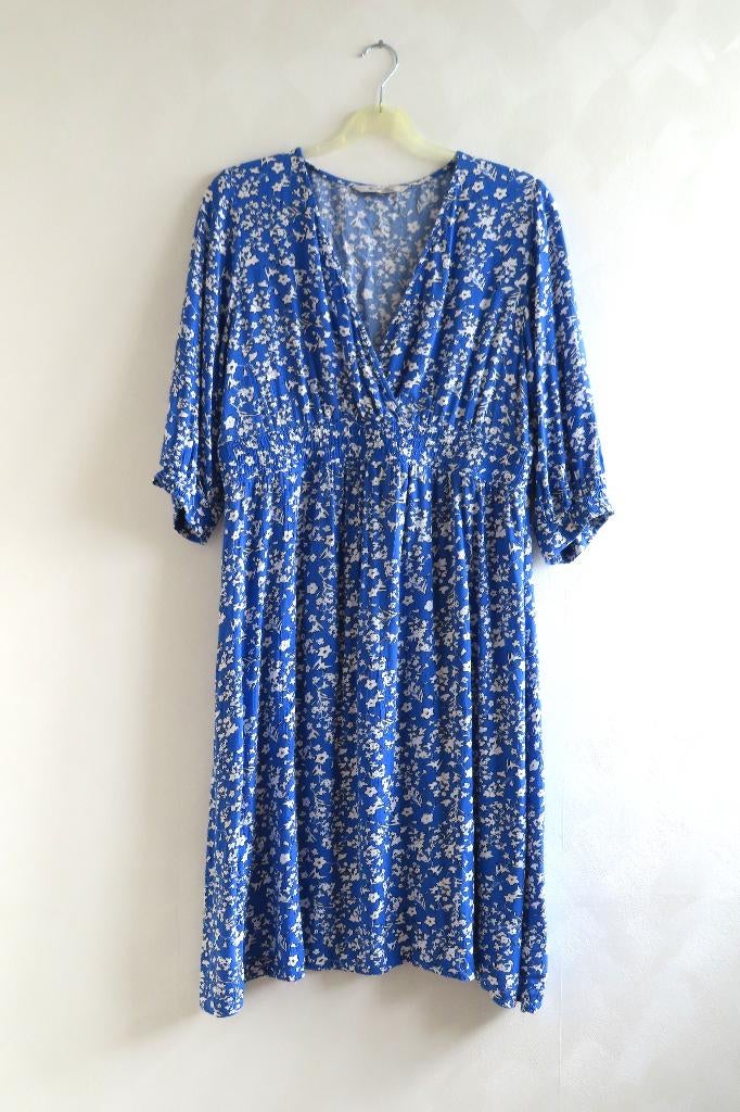 Jurk Blauw Bloem Miljuschka Wehkamp mt 46 (4587), Maat 46/48 (XL) of groter, Ophalen of Verzenden, Zo goed als nieuw, Onder de knie