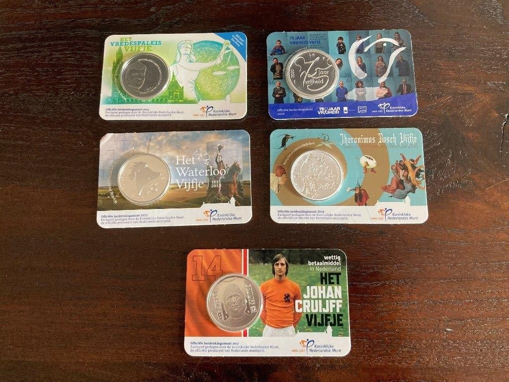 5 coincards Nederland 5 euro Herdenkingsmunt, Ophalen of Verzenden, Koningin Beatrix, Euro's, Setje