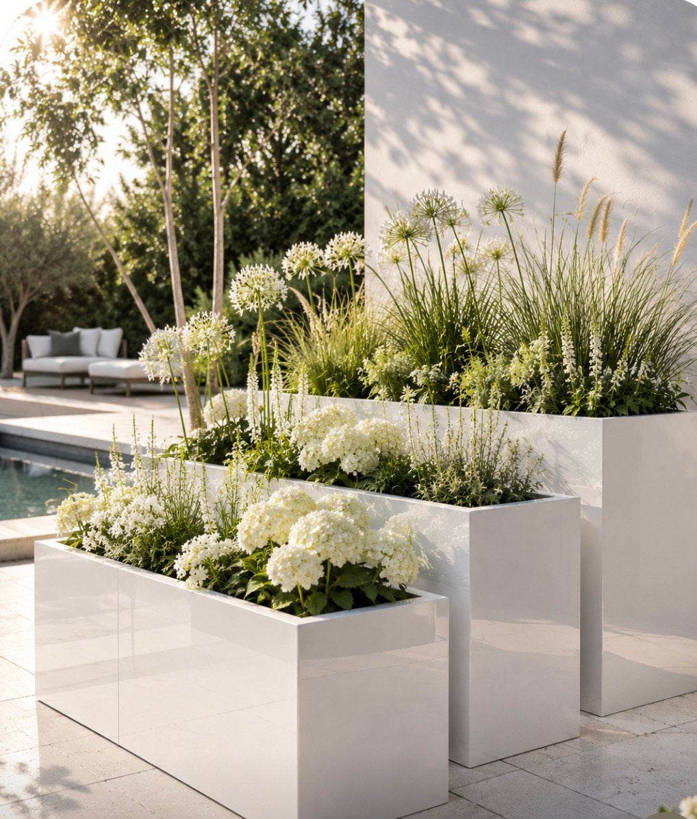 Fiberstone witte bloembak 2e keus, Tuin en Terras, Bloembakken en Plantenbakken, Overige materialen, 100 cm of meer, Binnen, Ophalen of Verzenden
