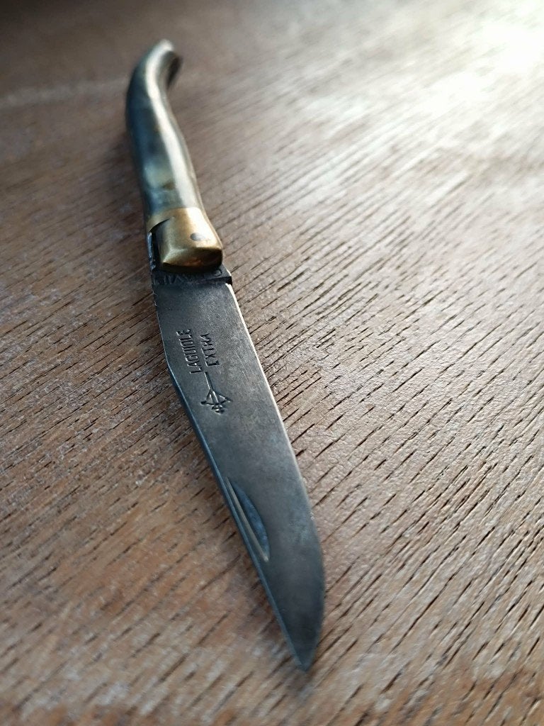 Vintage Laguiole Extra zakmes met hoornen handvat, Ophalen of Verzenden