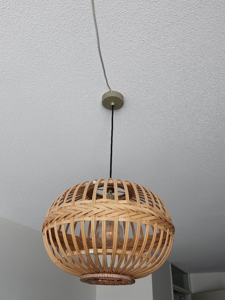 Hanglamp bamboe Ø38 merk Eglo, Ophalen, Gebruikt, Scandinavisch, natuurlijk, boho, E27 (groot)