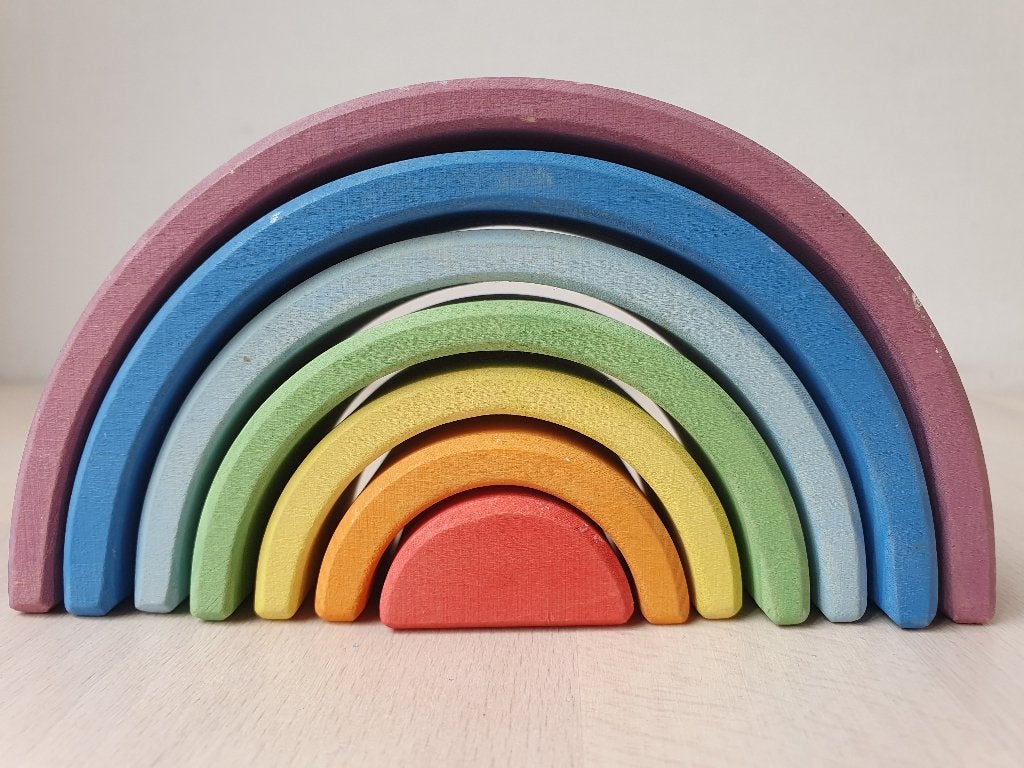 Regenboog, pasteltinten, klein  hout, gifvrij, Kinderen en Baby's, Speelgoed | Houten speelgoed, Ophalen of Verzenden, Gebruikt