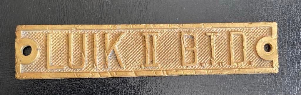 Messing bordje 'Luik II B.T.D., Antiek en Kunst, Antiek | Koper en Brons, Ophalen of Verzenden, Koper