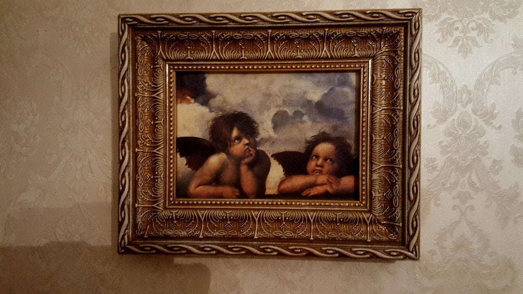 Brocante schilderijtje met afbeelding engeltjes, Ophalen of Verzenden