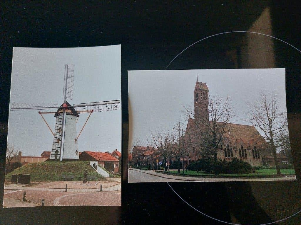 Ansichtkaart van molen en kerk in Vorstenbosch, Ophalen