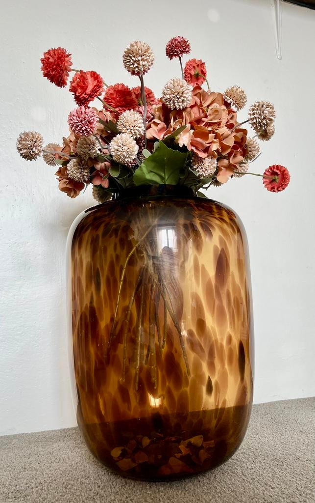 Grote bruine vaas met vlekkenpatroon, Ophalen, Overige kleuren, Minder dan 50 cm, Glas