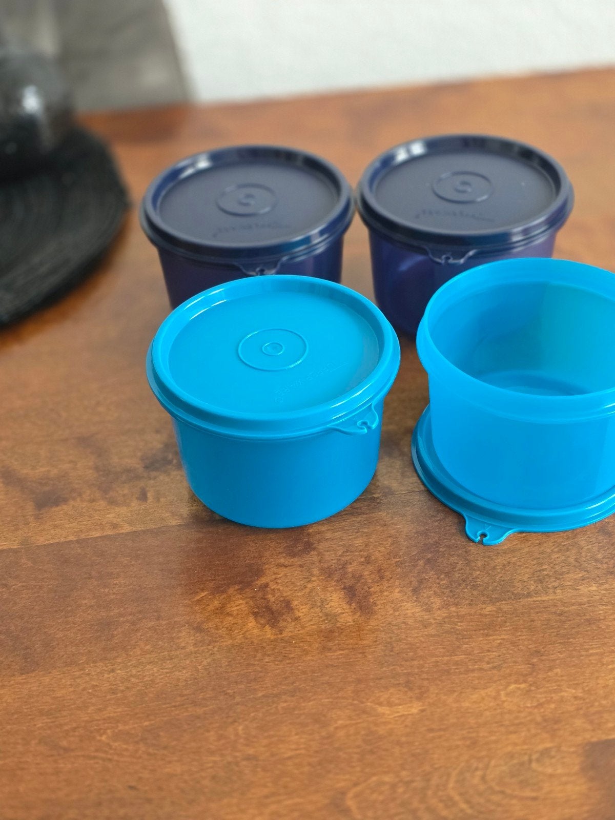 Tupperware Yoghurt/Fruit Bakjes 450 ml - Set van 4, Blauw, Met deksel, Nieuw, Ophalen of Verzenden