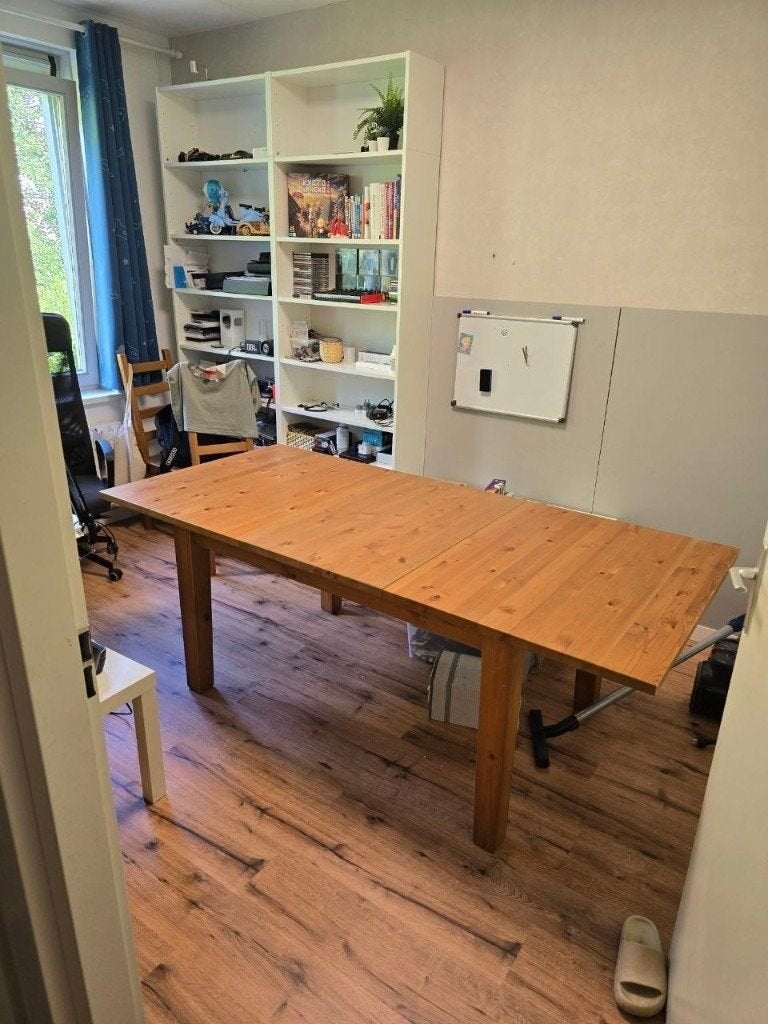 IKEA eettafel uitbreidbaar 204/148x95x75 + 2 stoelen, 200 cm of meer, Zo goed als nieuw, Rechthoekig, 50 tot 100 cm