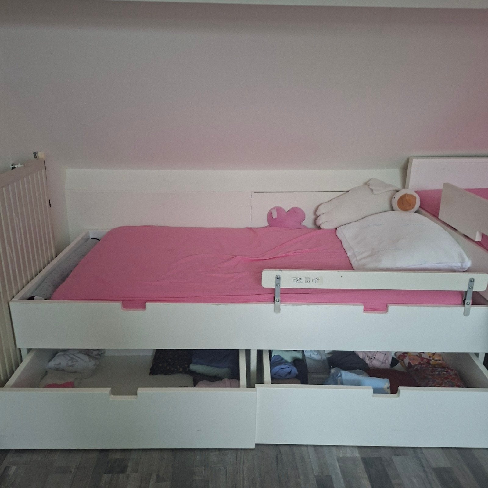 Wit eenpersoonsbed met lades en uitschuifbed, Ophalen, Gebruikt, 90 cm, Eenpersoons