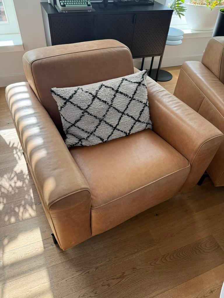 4 luxe fauteuils cognac leer. Prijs is voor alle 4 samen:, Ophalen, Zo goed als nieuw, 75 tot 100 cm, Leer