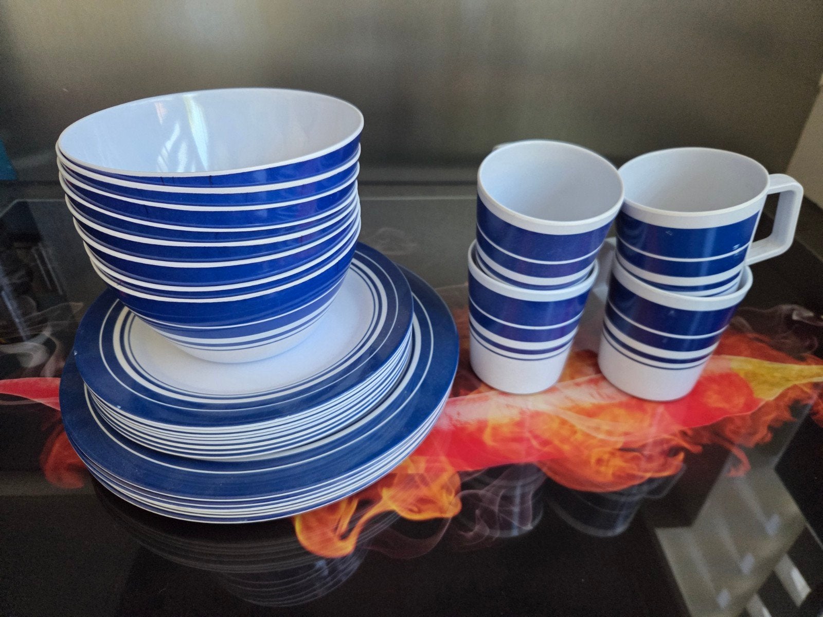 Wit Blauw servies, Caravans en Kamperen, Ophalen of Verzenden, Gebruikt