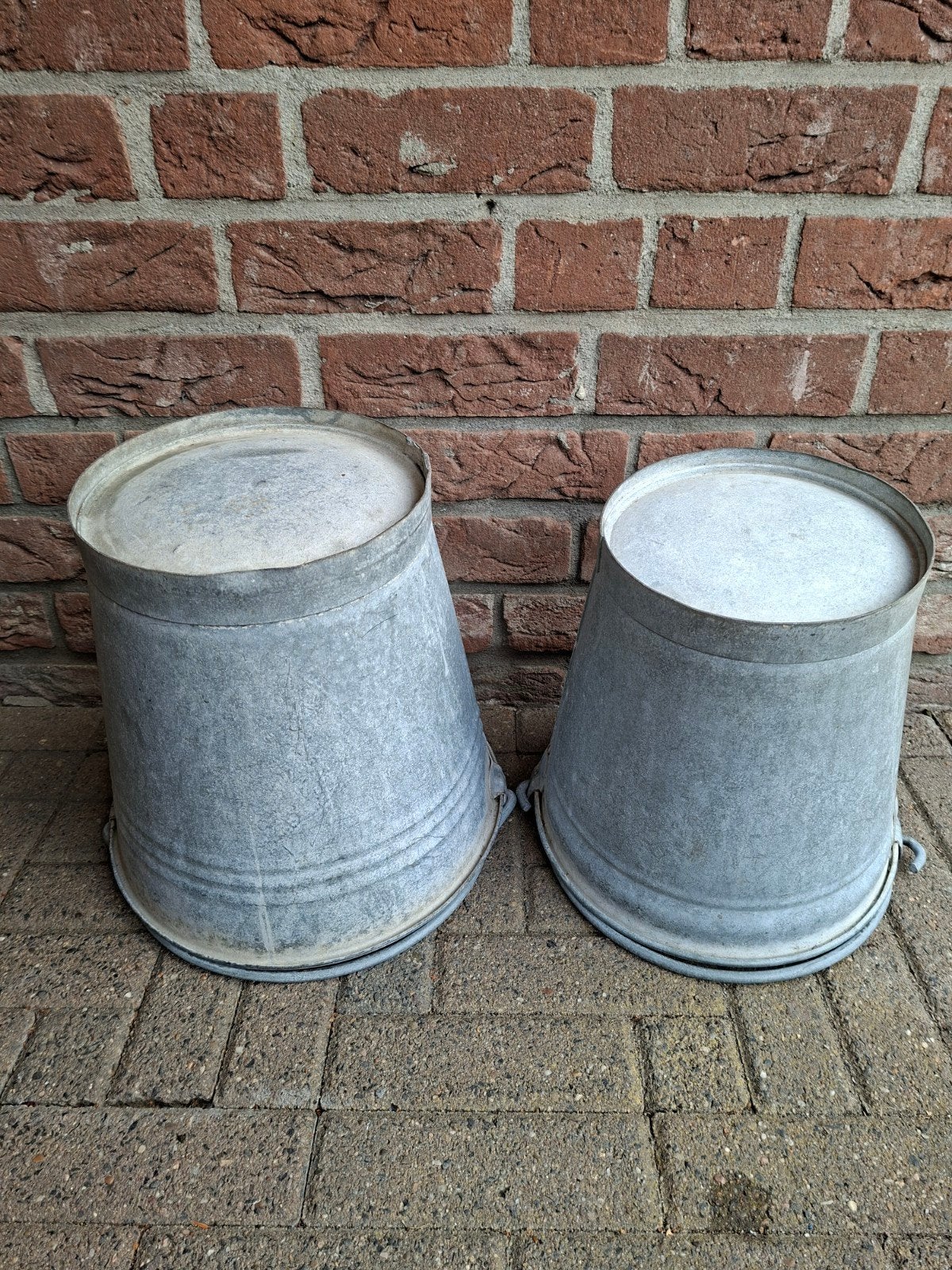 Antieke zinken emmers set van 2 perfecte staat., Ophalen, Zo goed als nieuw, Zink, Met handgreep