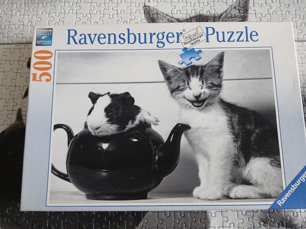 Ravensburger legpuzzel 500 stukjes: Kat en Cavia, Ophalen of Verzenden, 500 t/m 1500 stukjes, Zo goed als nieuw, Legpuzzel