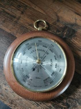 Vintage werkend houten Fischer Barometer - Made in GDR, Ophalen of Verzenden, Refurbished, Barometer
