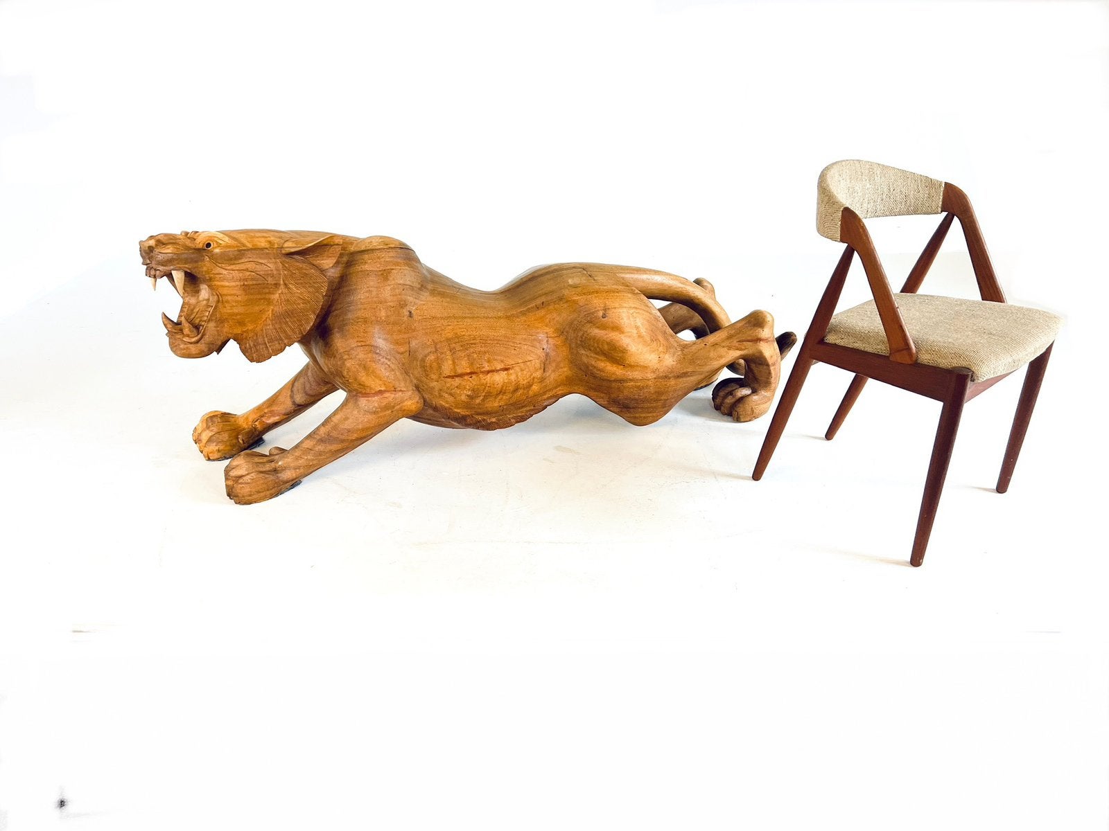 Vintage XXL houtgesneden Siberische tijger ‘60, Ophalen of Verzenden, Zo goed als nieuw, Dier