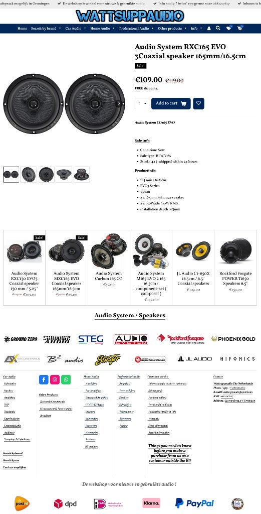 Audio System RXC165 EVO 3 Coaxial speaker 165mm/16.5cm, Auto diversen, Autospeakers, Info@optimount.nl, Nieuw, Ophalen of Verzenden
