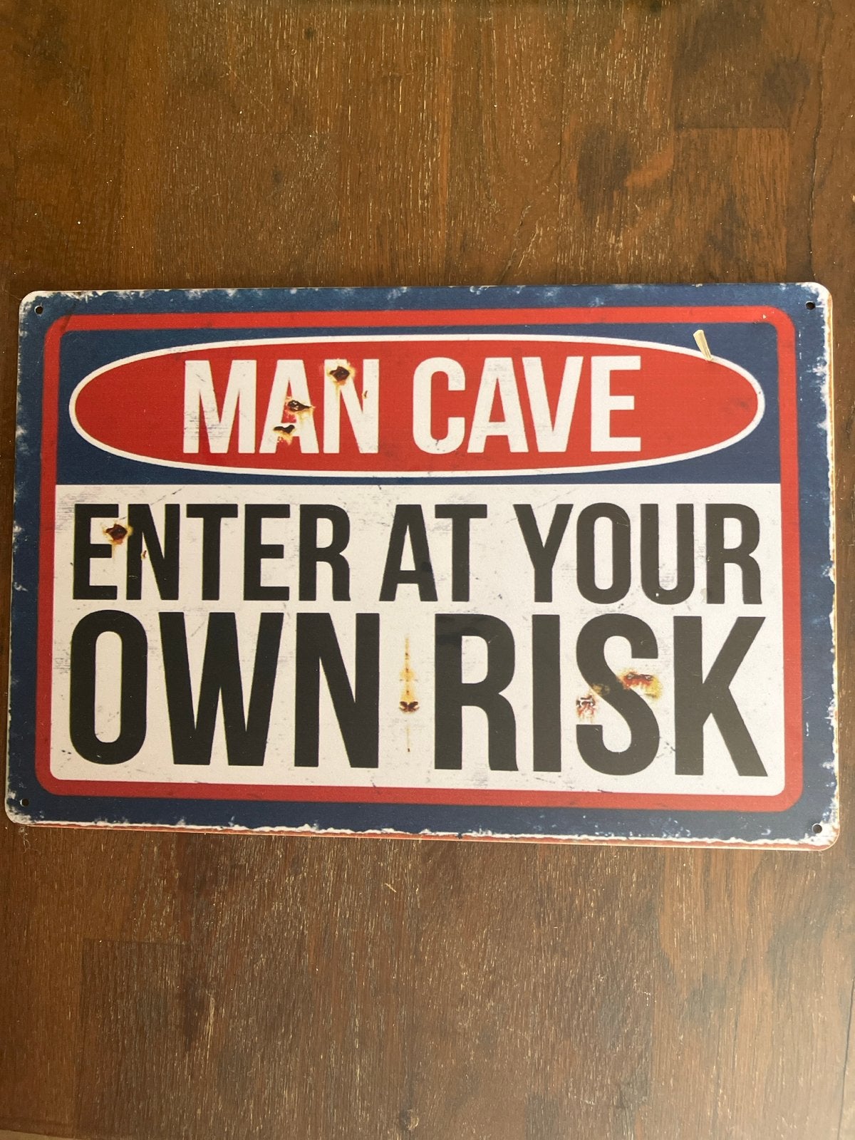 Man Cave bord - Enter at your own risk, Huis en Inrichting, Vintage, Gebruikt, Meerkleurig, Ophalen of Verzenden