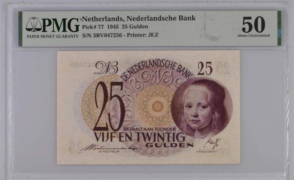 Bijna UNC biljet 25 gulden Meisje in Blauw, 1945, Ophalen of Verzenden, 25 gulden