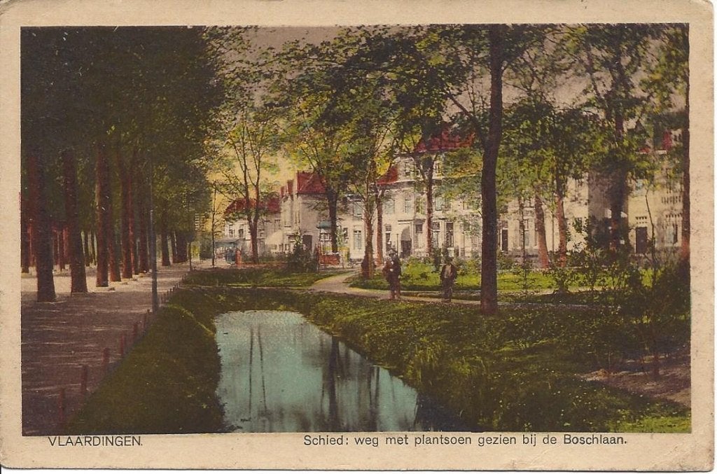 Vlaardingen, Schiedamsche weg gezien bij Boschlaan, gel.1923, Ophalen of Verzenden, 1920 tot 1940, Gelopen, Zuid-Holland