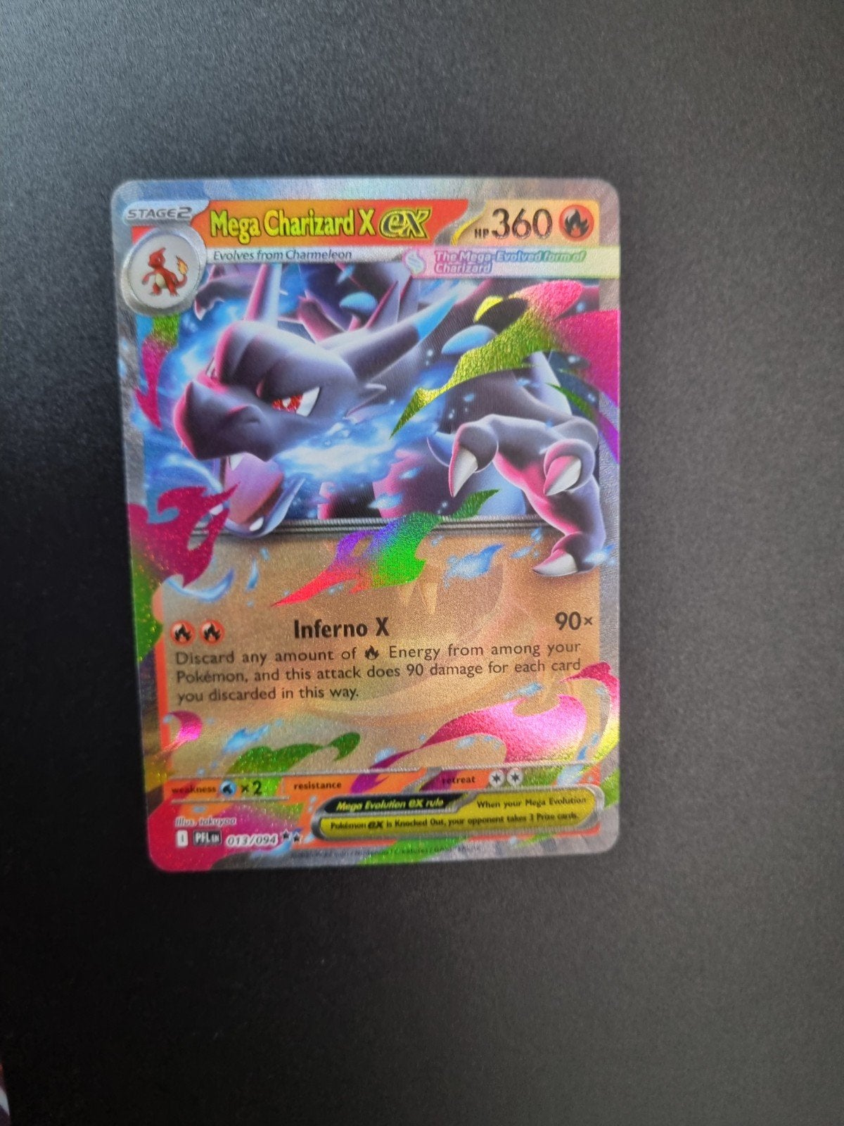 Mega charizard x ex 013/094 - Phantasmal Flames, Ophalen of Verzenden, Zo goed als nieuw, Losse kaart, Foil