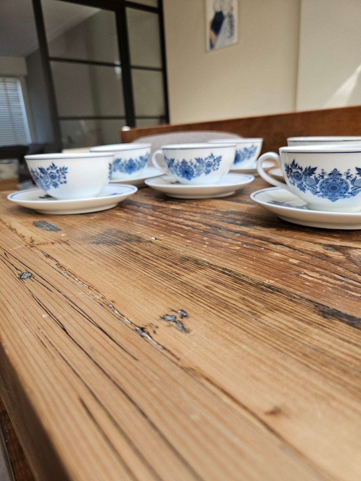 Vintage Mosa Maastricht kop en schotels – Wit met blauw bloe, Antiek en Kunst, Ophalen of Verzenden