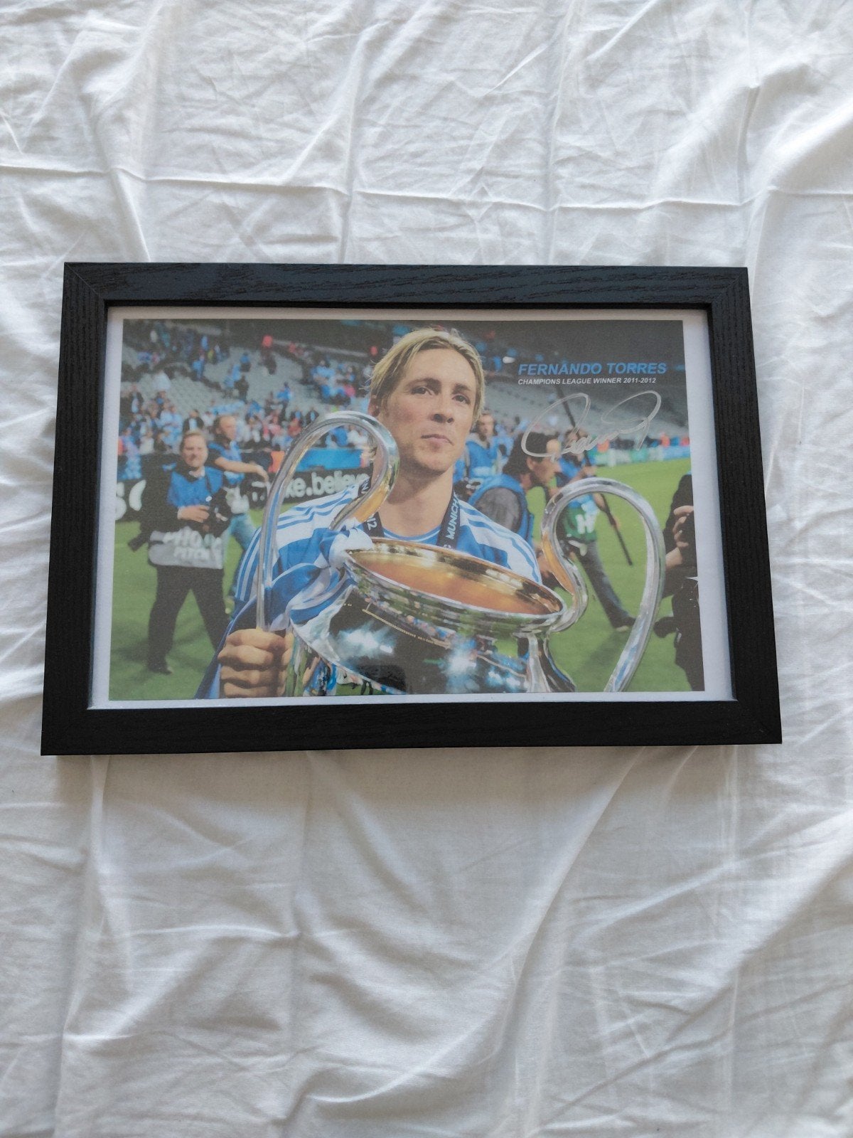 Ingelijste foto Fernando Torres Champions League, Gebruikt, Zwart, Hangend, Hout