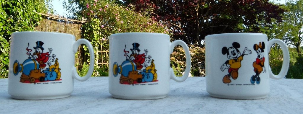3 Super Vintage Walt Disney Mokken Pagnossin Treviso Italy, Overige merken, Vintage, Nieuw, Aardewerk