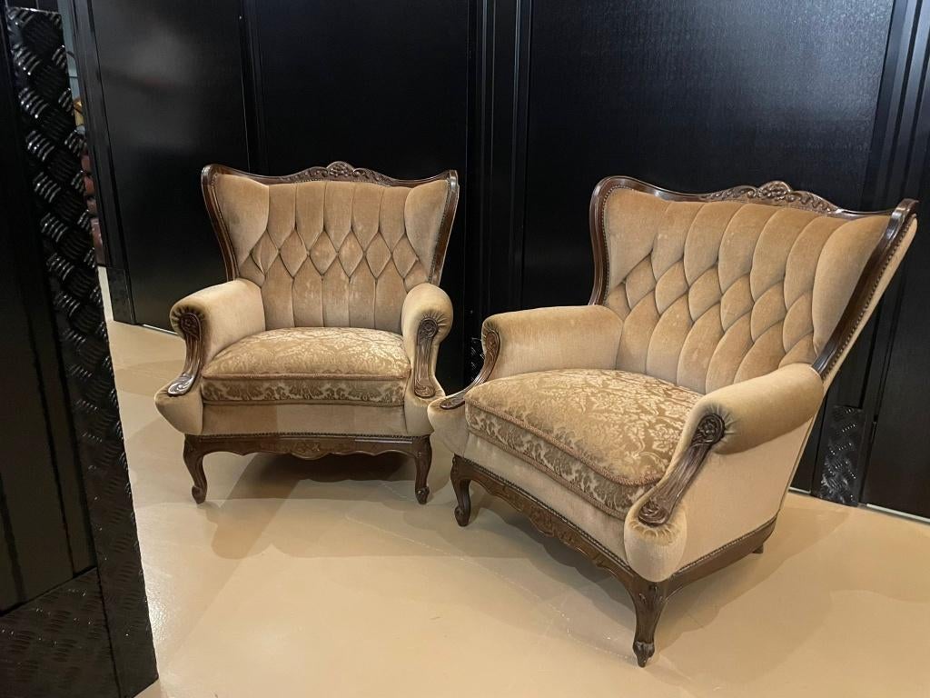 Klassieke vintage fauteuils set - chique velvet look barok, Ophalen, Gebruikt, 75 tot 100 cm, Stof