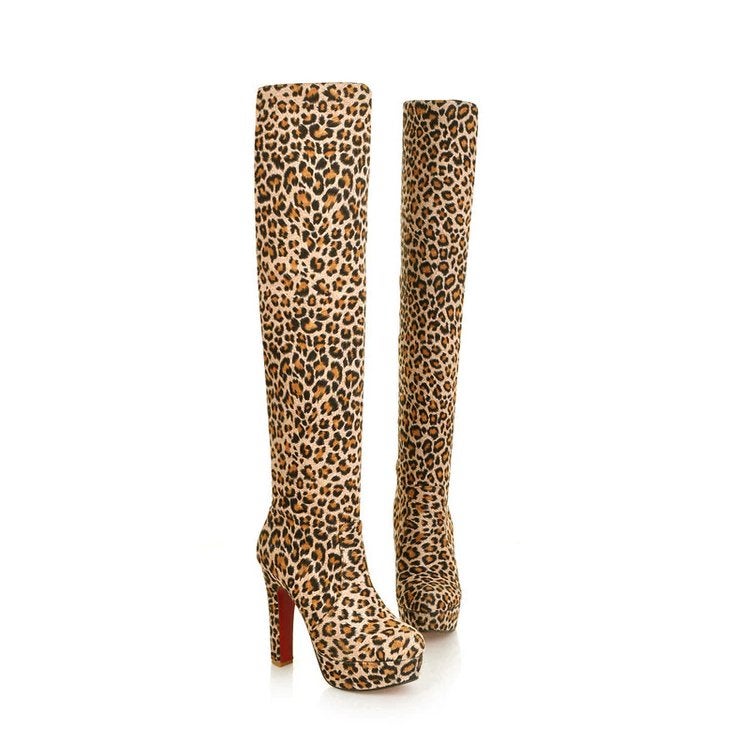 Luipaard overknee laarzen knie bruine hoge dames panter, Verzenden, Nieuw, Bruin, Hoge laarzen