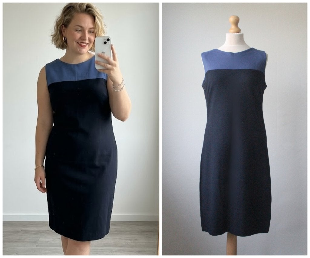 Kyra Ko - prachtige jurk zwart blauw - valt als maat M / L, Maat 38/40 (M), Zo goed als nieuw, Kyra & Ko, Boven de knie