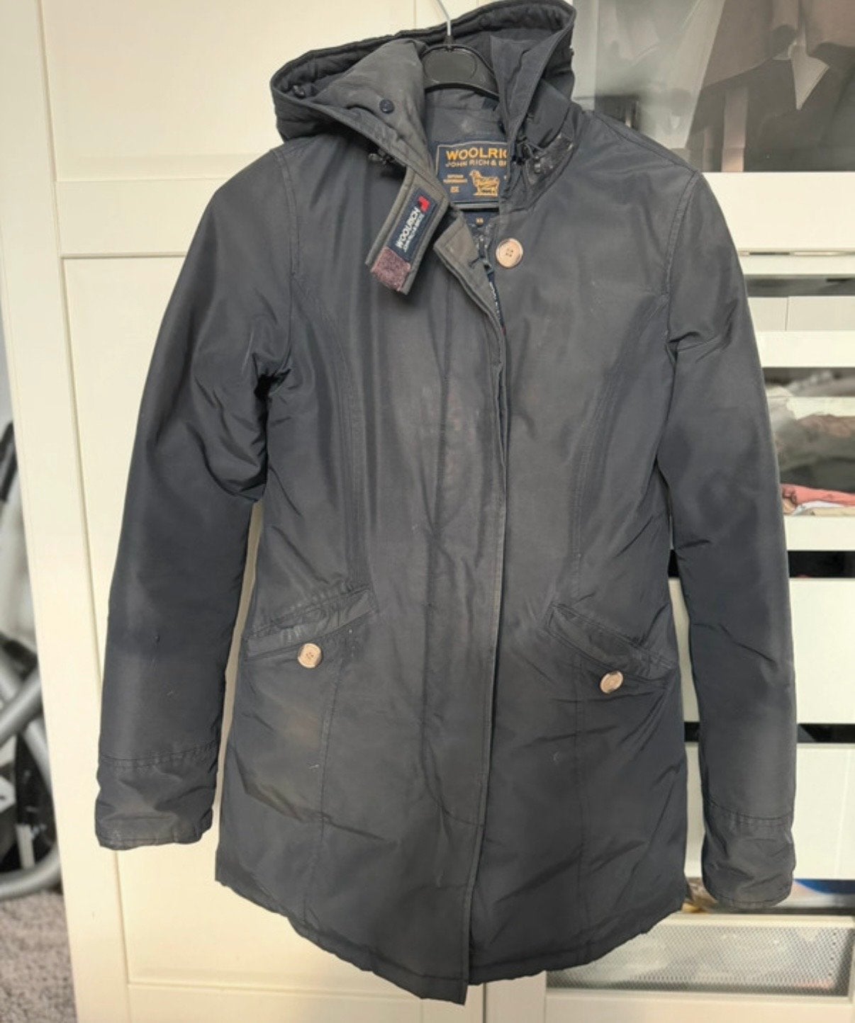 Woolrich John Rich & Bros. Winterjas - Maat XS, Ophalen of Verzenden, Zo goed als nieuw, Maat 34 (XS) of kleiner, Blauw