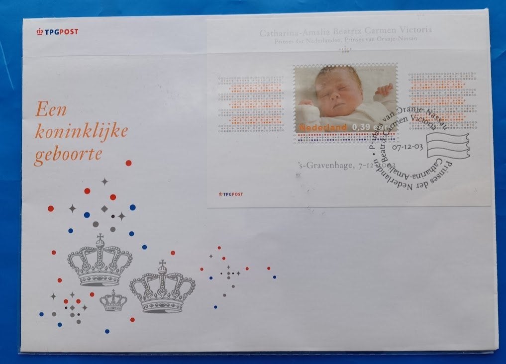 FDC Koninklijke geboorte Prinses Amalia 2003 met penning, Verzenden, Overige materialen, Nederland