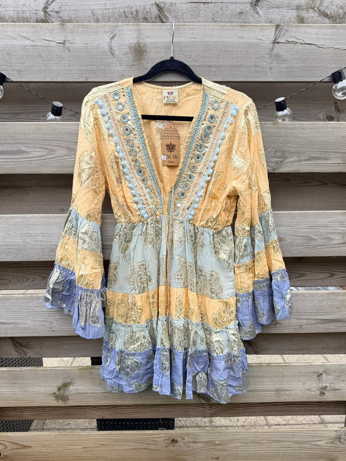 Palak | Tuniek blauw beige goud | One size, Verzenden, Nieuw, Blauw