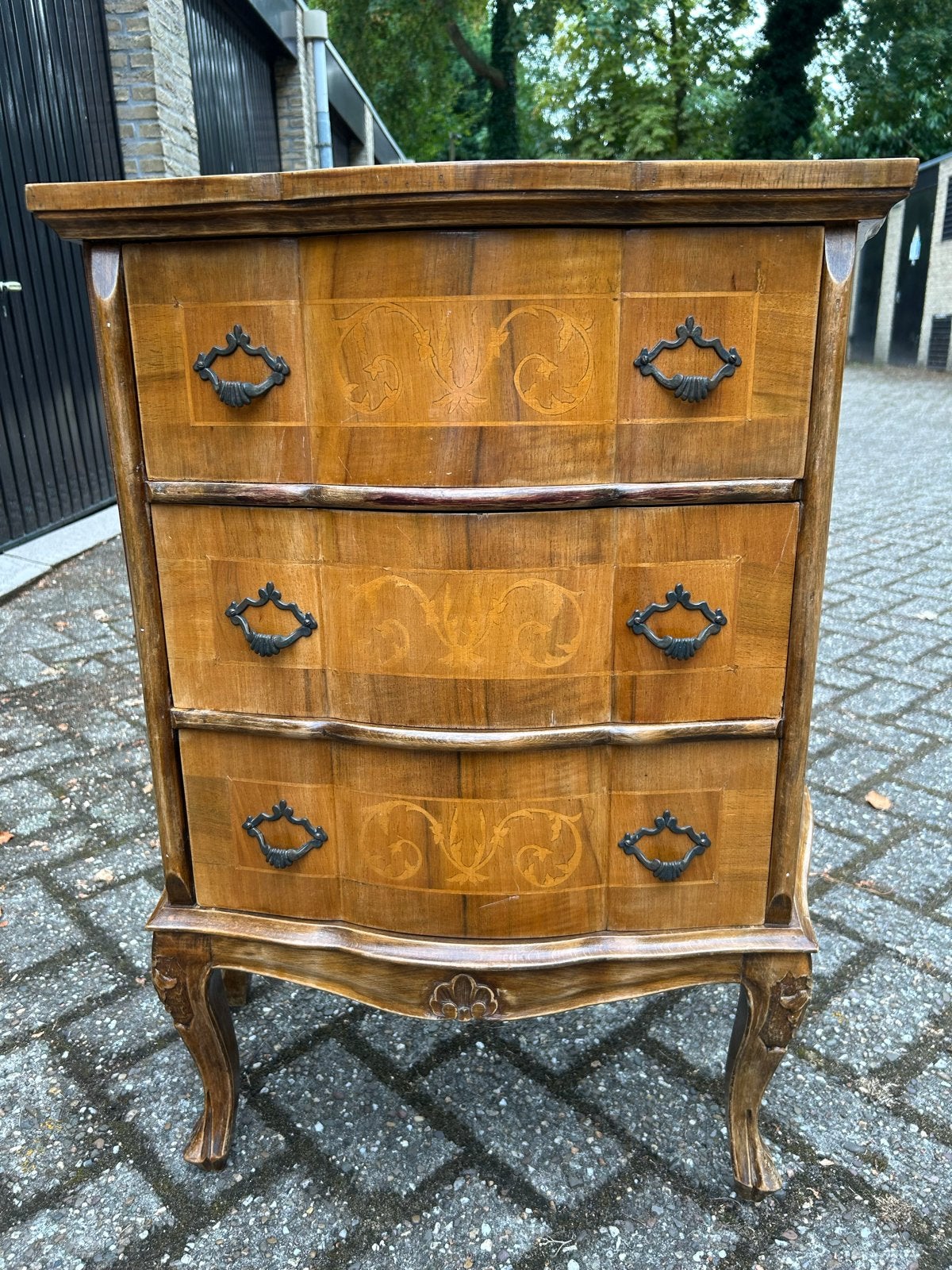 Antieke Gebogen Commode met Inlegwerk - Louis XV/Barok Stijl, Ophalen