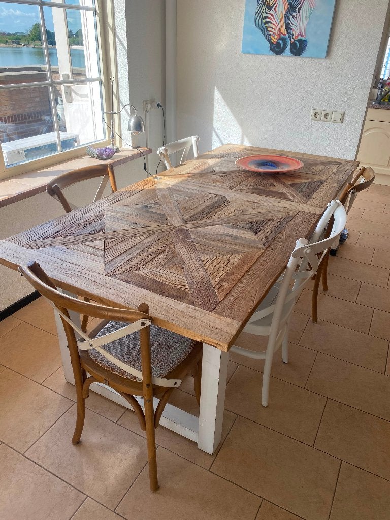 Rivièra Maison eetkamerset | Château Chassigny + 5 stoelen, Gebruikt, 200 cm of meer, Vijf personen of meer, Rechthoekig