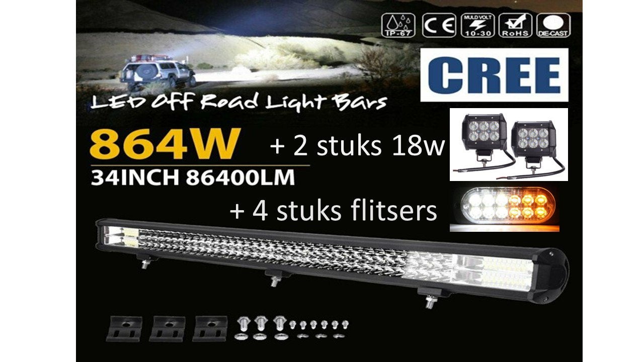 Led bar 864w + 2 stralers 18w + 4 flitsers nieuw!, Ophalen of Verzenden