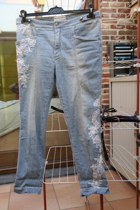 Broek kant blauw gestreept Ermanno Scervino Jeans mt 42 (46), Blauw, Ophalen of Verzenden, Zo goed als nieuw, Ermanno Scervino Jeans