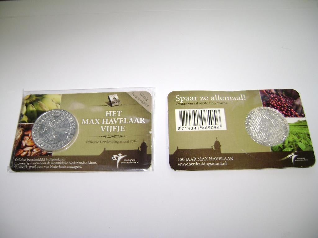 Het Max Havelaar Vijfje in Unc kwaliteit in Coincard, Postzegels en Munten, Munten | Nederland, Ophalen of Verzenden, Koningin Beatrix