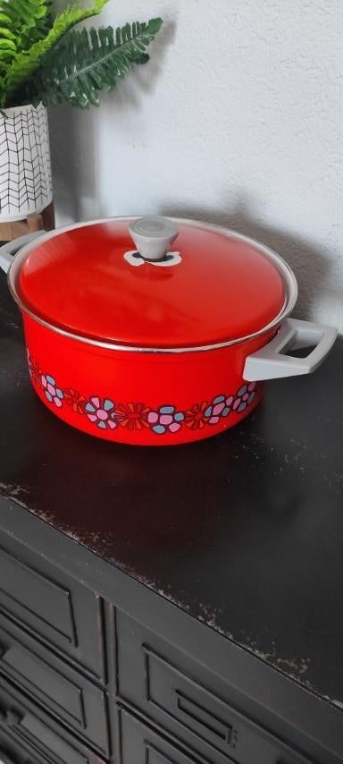 Vintage emaille pan Brabantia Diana oranje bloemen, Huis en Inrichting, Keuken | Potten en Pannen, Ophalen of Verzenden, Gebruikt