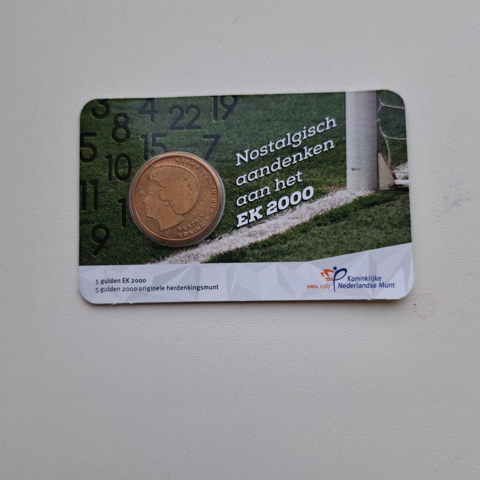 Coincard 5 Gulden EK Voetbal 2000 KNM, Postzegels en Munten, Ophalen of Verzenden, Koningin Beatrix, 5 gulden, Losse munt