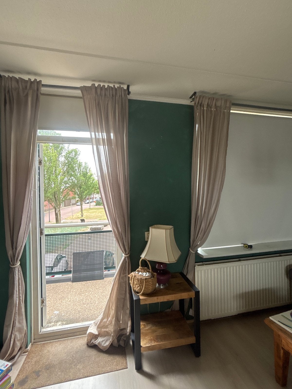 4 Siergordijnen met roede - Beige/Taupe, Huis en Inrichting, Stoffering | Gordijnen en Lamellen, Ophalen, Gebruikt, Beige, Lichtdoorlatend