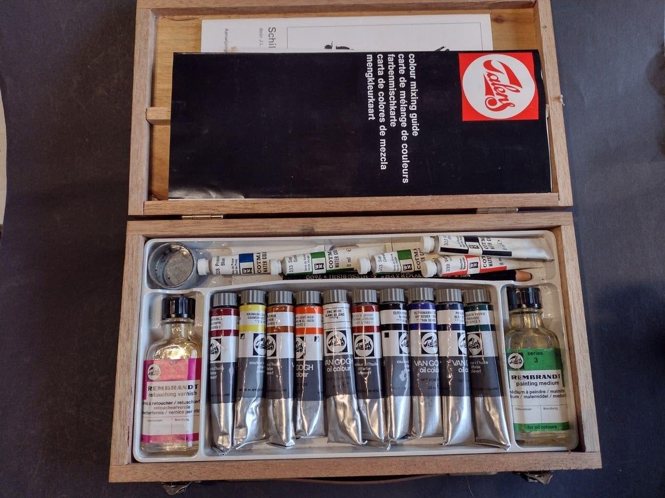 Talens houten olieverf schilderskist met 10 tubes 22 ml, Ophalen, Gebruikt, Olieverf
