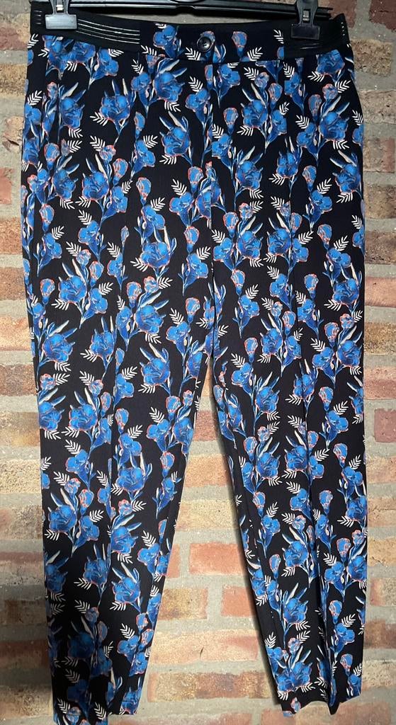 Nieuw! Gerry Weber super mooie broek zwart blauw bloem 42 44, Blauw, Maat 42/44 (L), Nieuw, Ophalen of Verzenden