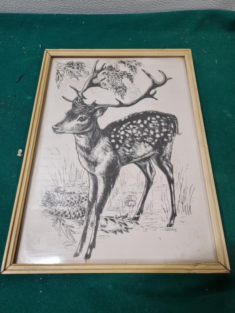 schilderij tekening hert cocky jaren 60, Ophalen of Verzenden, 'T Olde Gre-j, Info@toldegrej.nl, Endepoelstraat 20f Didam