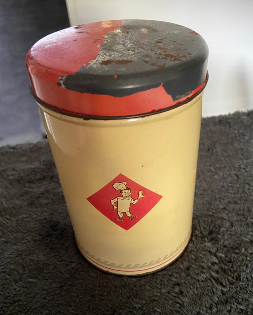 Oud Bolletje Paneermeel Blik - Vintage Bakker Afbeelding, Verzamelen, Blikken, Ophalen of Verzenden, Gebruikt, Overige, Bolletje