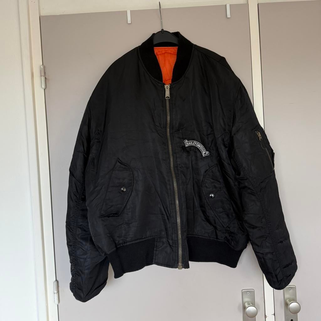 Vintage MA-1 USAF Bomberjack Reversible Harley Davidson - L, Kleding | Heren, Verzenden, Zo goed als nieuw, Maat 52/54 (L), Zwart
